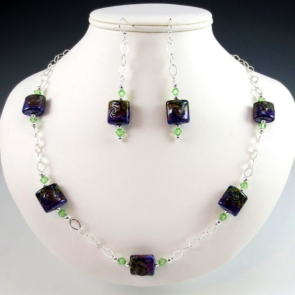 Lampwork, Crystal, & Sterling Necklace/Earring Set
